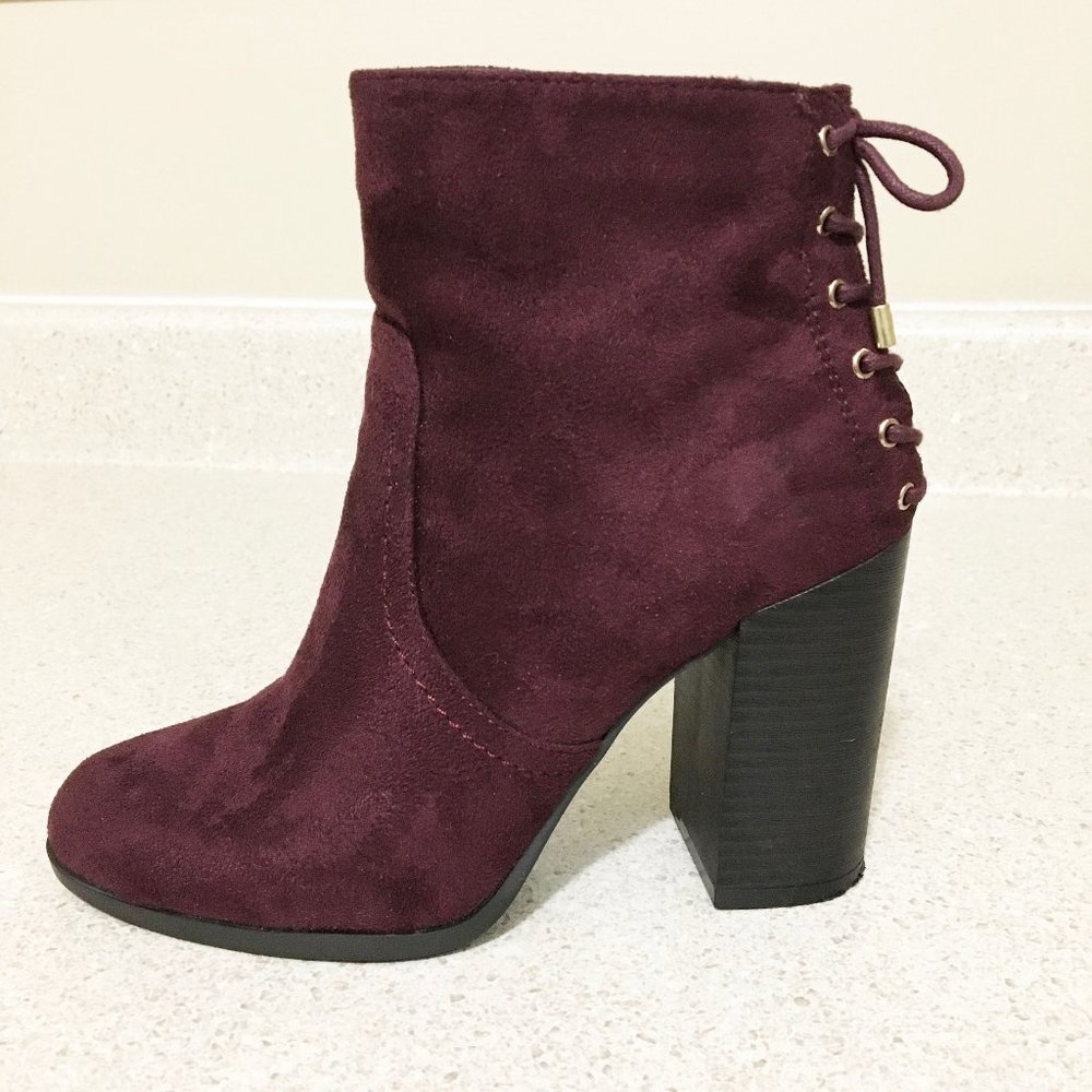 Indigo Rd. | Wine Suede Lace Up Ankle Boots - Picture 2 of 7